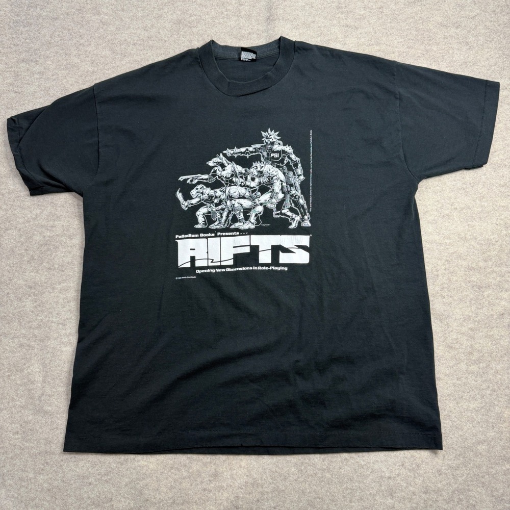 Vintage 1992 Palladium Books Rifts RPG T-Shirt XXL Black Fruit of the Loom USA
